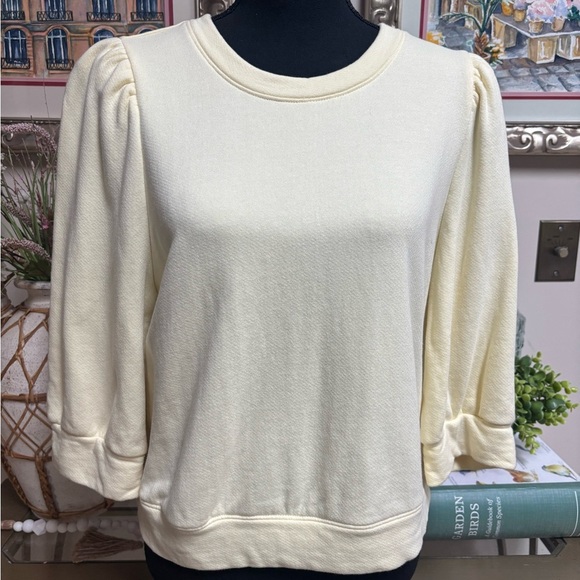 INC BUTTERY YELLOW PUFF SLEEVE 3/4 LENGTH RIB KNIT CASUAL TOP SIZE XL - Picture 2 of 7